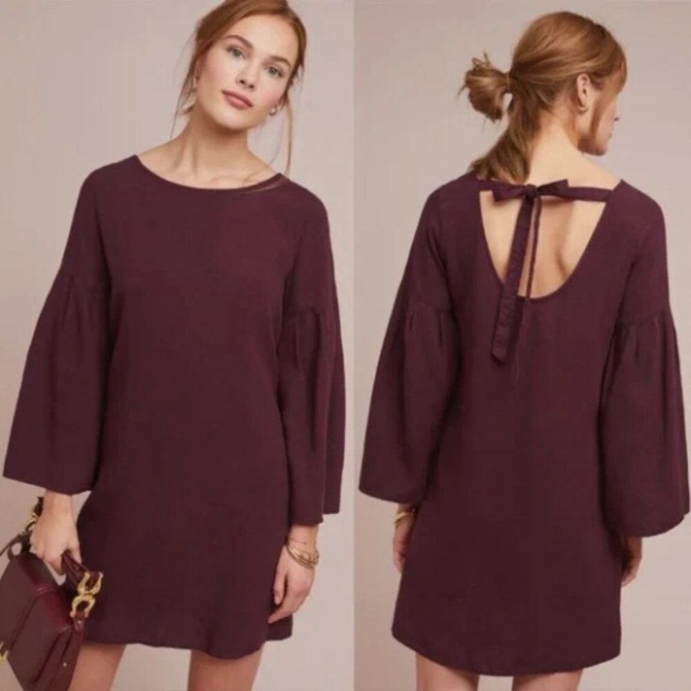 Anthropologie Cloth & Stone Purple Tiffany Tunic Dress Tie Back